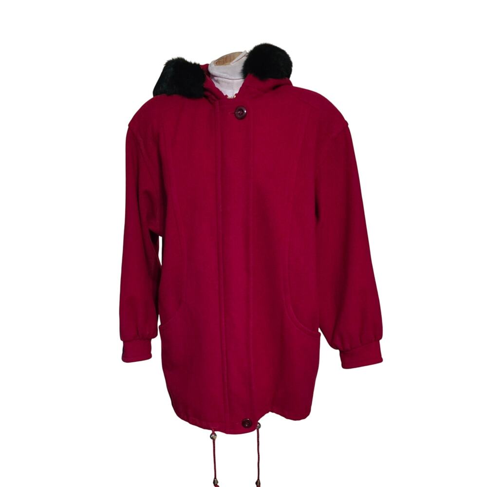 vintage Donnybrook red wool coat hooded rabbit fur trim Red Jacket Size 6